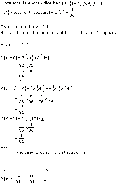 RD Sharma Class 12 Solutions Chapter 32 Mean And Variance of a Random Variable Ex 32.1 Q 19