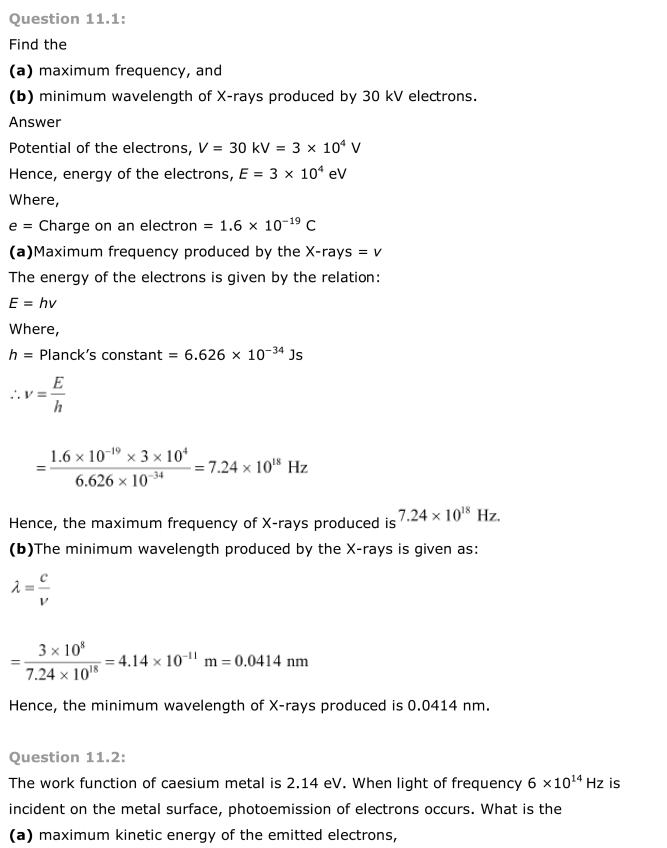 NCERT Solutions For Class 12 Physics Chapter 11 Dual Nature of Radiation and Matter 1