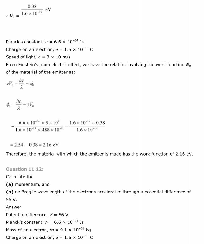 NCERT Solutions For Class 12 Physics Chapter 11 Dual Nature of Radiation and Matter 10