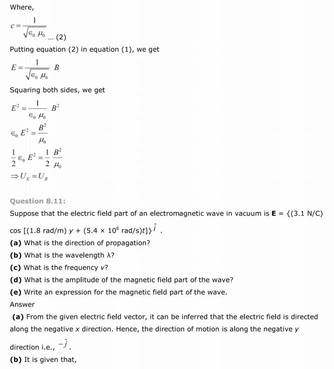 NCERT Solutions For Class 12 Physics Chapter 8 Electromagnetic Waves 10