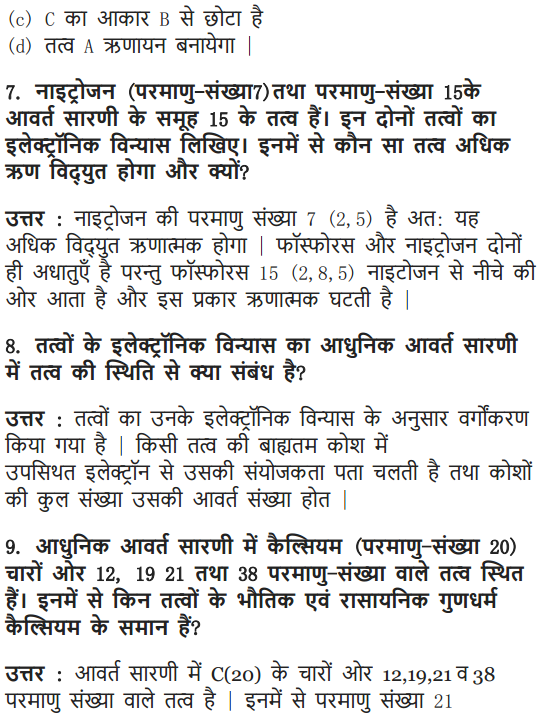 NCERT Solutions for Class 10 Science Chapter 5 Periodic Classification of Elements Hindi Medium 10