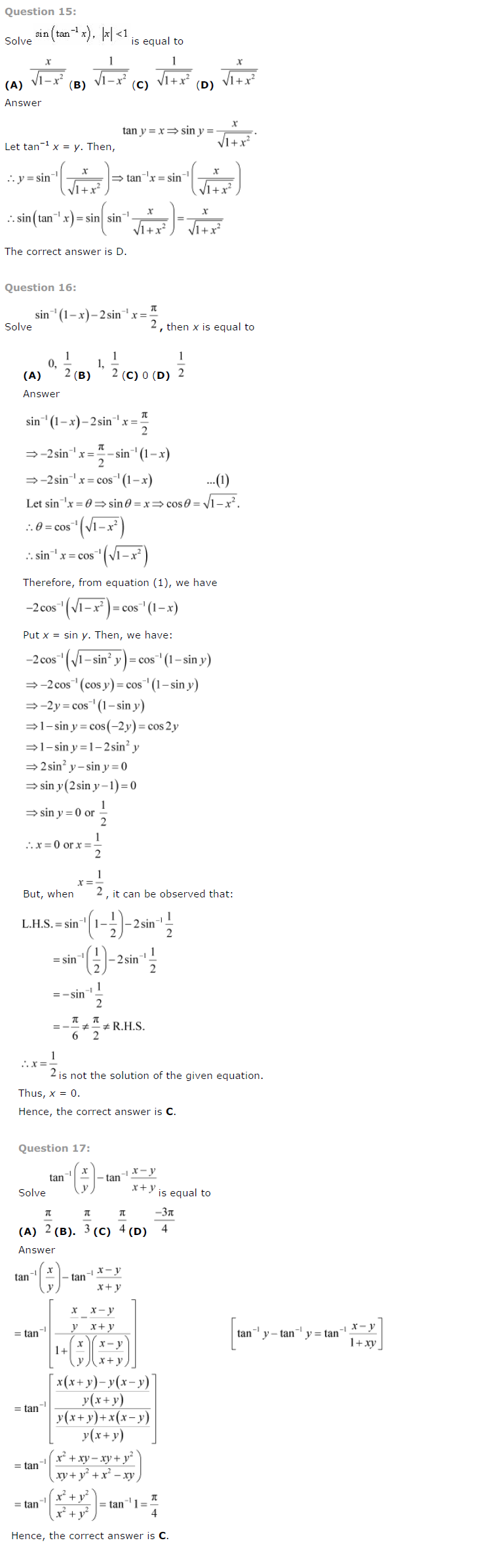 NCERT Solutions For Class 12 Maths Chapter 2 Inverse Trigonometric Functions 6