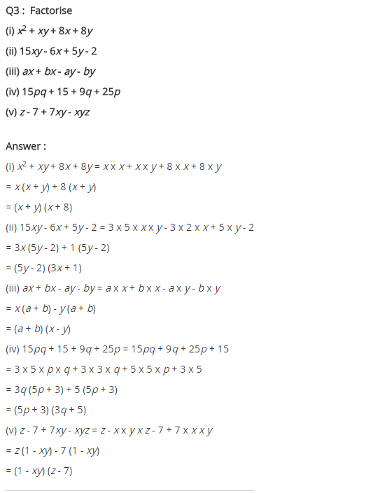 NCERT Solutions for Class 8 Maths Chapter 14 Factorisation Ex 14.1 Q3