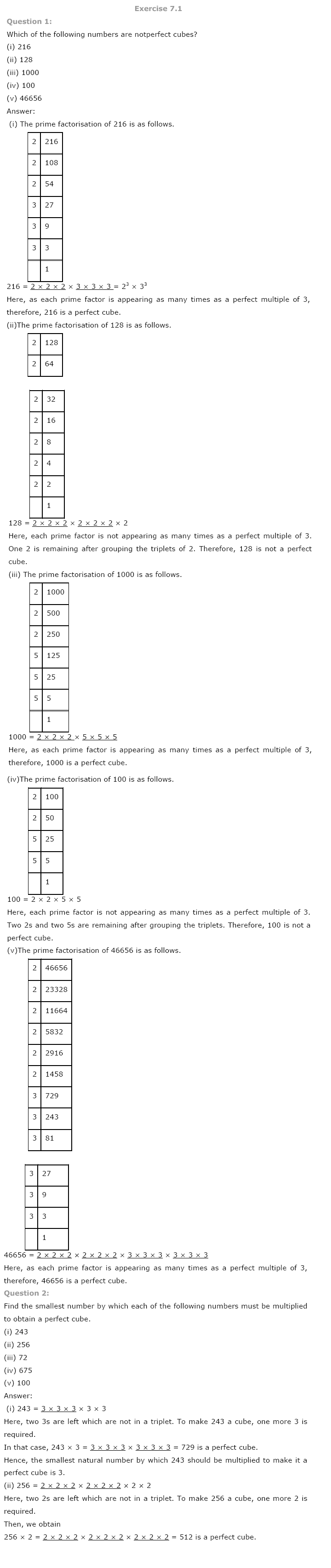 NCERT Solutions for Class 8 Maths Chapter 7 Cubes and Cube Roots Ex 7.1 q-1